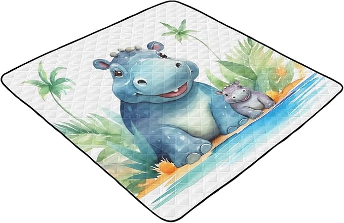 Hippo Family Baby Play Mat 50" x 50", Playmat for Playpen, Thicken Soft Padding Foam Crawling Mat for Babies Toddlers Infants