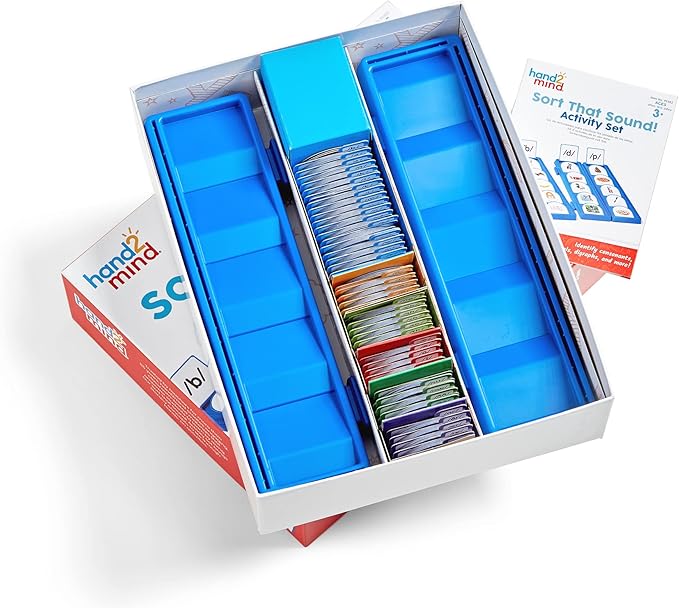 hand2mind Sort that Sound Activity Set, Phonemic Awareness, ESL Teaching Materials, Science of Reading Manipulatives, Letter Sounds for Kindergarten, Speech Therapy Tools, Phonics Flash Cards
