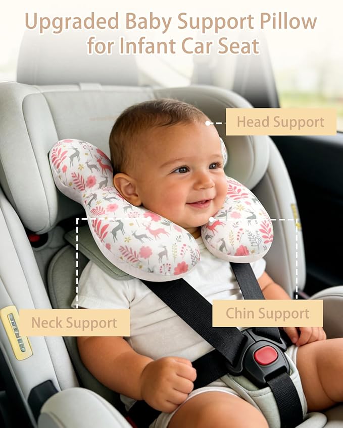 KAKIBLIN Baby Travel Pillow, Baby Neck Pillow for Car Seat, U-Shaped Head and Neck Support for Stroller Pushchair, Soft Cooling Breathable Infant Head Pillow for Newborn Toddler