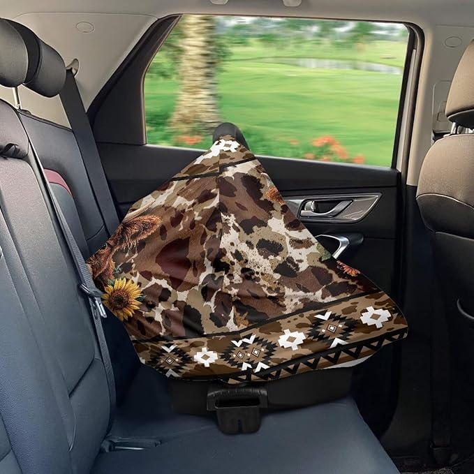 Sunflower Cow Aztec Print Car Seat Covers Baby Multi-Use Car Seat Canopy Carrier Cover, Breathable Breastfeeding Cover Western Baby Stuff Boys & Girls