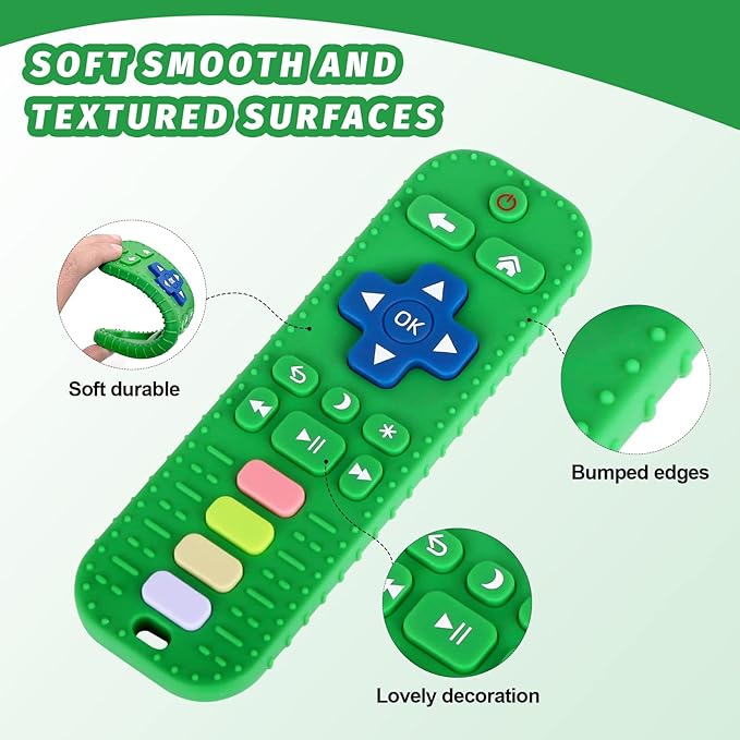 Fu Store Silicone Teething Toys for 0-12 Months 3-24 Months Infant Toddlers Remote Control Shape Teethers for Babies Chew Toys Relief Soothe Babies Gums Set Dishwasher and Refrigerator Safe Pink