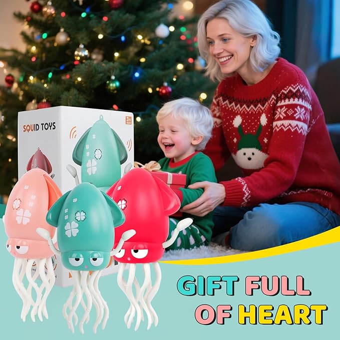 Dancing Octopus - Electric Crawling Musical Baby Toy with LED Lights & Music, Rechargeable Interactive Sensory Toy, Perfect Christmas Birthday Gift for Infants Kids, Tummy Time Fun(Yellow)