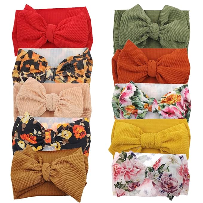 KIDOCHEESE Oversized Bows Baby Girl Headbands with Nylon Elastics, Large Hair Wraps and Accessories for Newborns, Infants, Toddlers