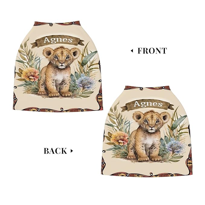 Personalized Lion Baby Car Seat Cover with Name,Multi-Use Canopy for Nursing, Strollers,Shopping Carts,Customized Breastfeeding Cover, Full Privacy,Infant Stroller Cover