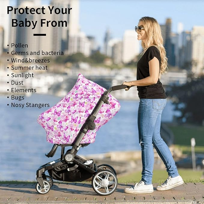 Butterfly Baby Car Seat Covers Canopy Covers Baby Multi-Use Car Seat Canopy Carrier Cover, Breathable Breastfeeding Cover Boys & Girls