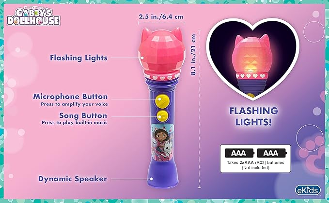 DreamWorks Gabby's Dollhouse Toy Microphone for Kids, Musical Toy for Girls with Built-in Music