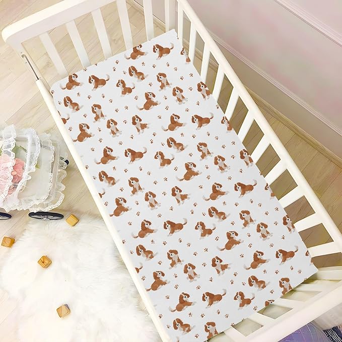 Baby Crib Sheet Cavalier King Charles Spaniel Dog Crib Mattress for Boys and Girls Playard Sheet Soft Breathable Fitted Baby Mattress Cover 52x28in