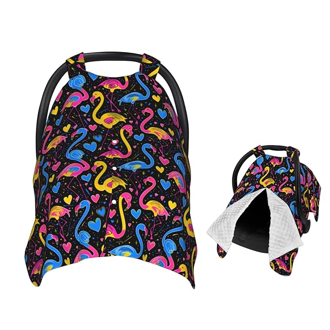 Neon Pink Neon Blue Yellow Flamingos Baby Car Seat Canopy and Nursing Cover for Breastfeeding Multi-Use Cover Lightweight Infant Stretchy Carrier Carseat Winter Cover for Newborn Girls Boys