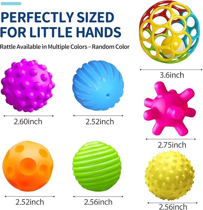 Baby Toys 6-12 Months, Sensory Textured Balls for Toddlers 1-3 Soft, Colorful Infant Rattle Teething Toys 3-6 Months Easy Grasp, Montessori Gift Sets 7-Pieces for Newborn Boys & Girls