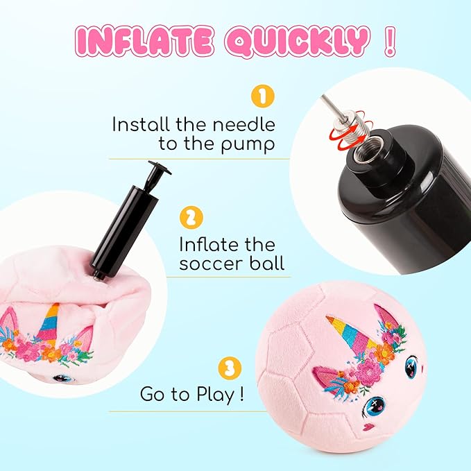 ZOOJOY Soft Balls for Toddlers 1-3, Silent Indoor Soccer Ball Size 3, Plush Inflatable House Ball for Kids 3-5, Kickball Toys First Birthday Gifts for Baby Boys Girls, Pink Unicorn, Pump Include