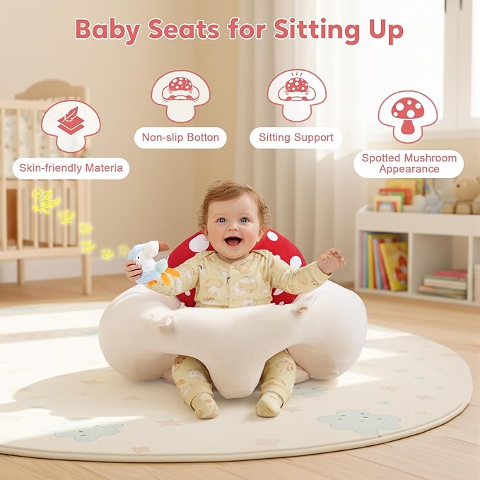 Baby Play Mat & Baby Seats for Infants for Sitting Up | Tummy Time Gym Activity Mat with 5 Detachable Toys for Stage-Based Sensory | Babies Essentials Gift for Newborn 0-6-12-18 Months (Red)