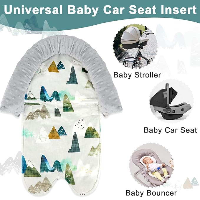 TANOFAR Infant Car Seat Insert and Strap Covers, Minky Carseat Head Support for Boys, Soft Cushion Fit for Car Seats, Stroller, Bouncers