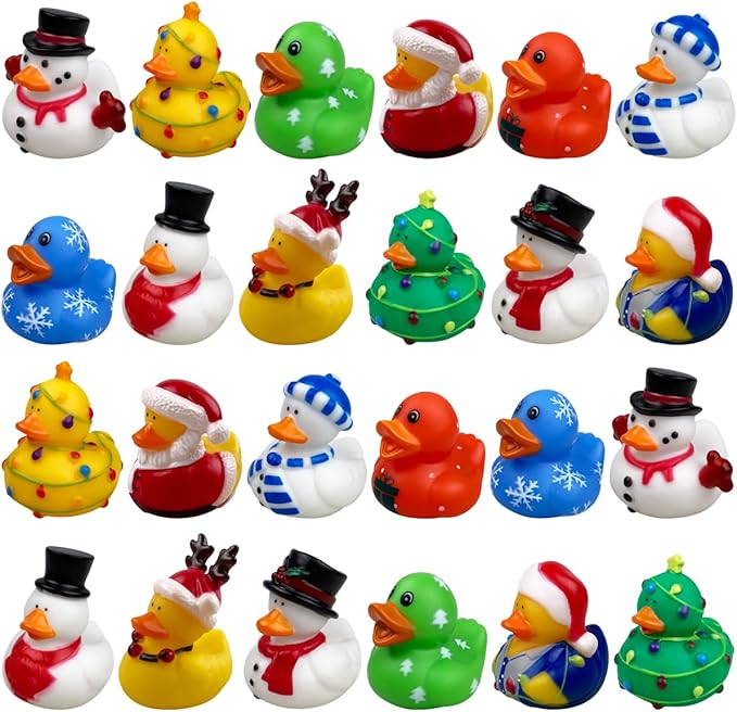 24 Pack Christmas Rubber Ducks Bath Toys for Kids Boys Girls Toddlers Christmas Party Favors Stocking Stuffers Gifts
