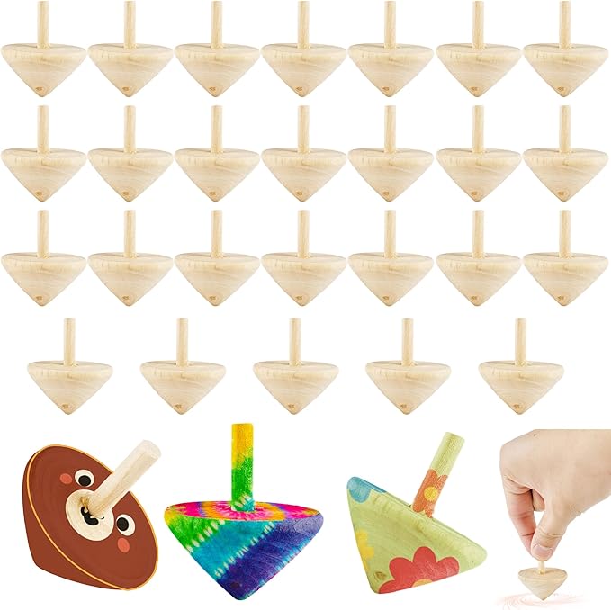 20 Pack DIY Wooden Spinning Tops Unfinished Wooden Gyroscopes to Paint for DIY Craft Projects and Family Games