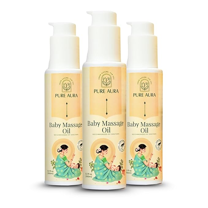 Baby Massage Oil, 100% Natural & Ayurvedic, Chemical-Free, Safe for Newborns & Sensitive Skin, Pack of 3, 100ml Each