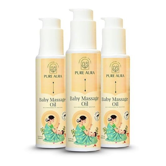 Baby Massage Oil, 100% Natural & Ayurvedic, Chemical-Free, Safe for Newborns & Sensitive Skin, Pack of 3, 100ml Each