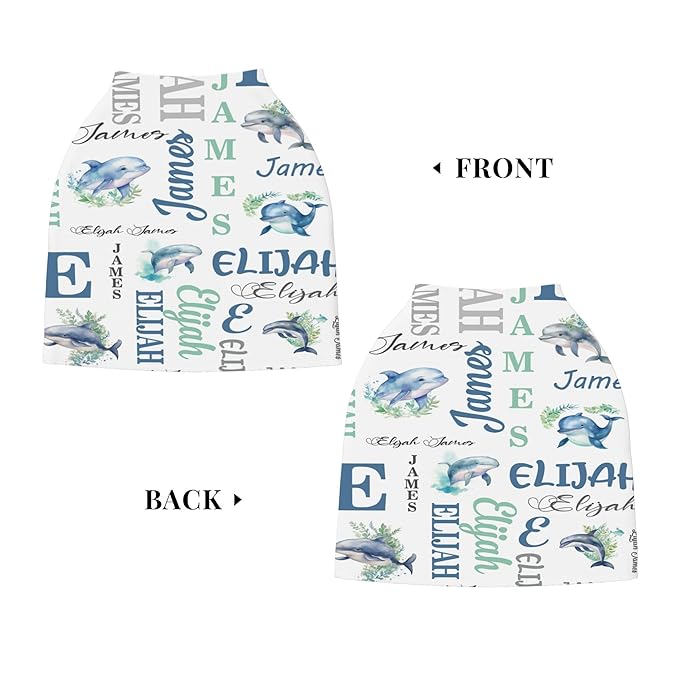 Personalized Baby Car Seat Cover with Name Stroller Canopy Custom Whale Carseat Cover Newborn Baby Boy Girl Nursing Cover for Moms First Birthday Gift