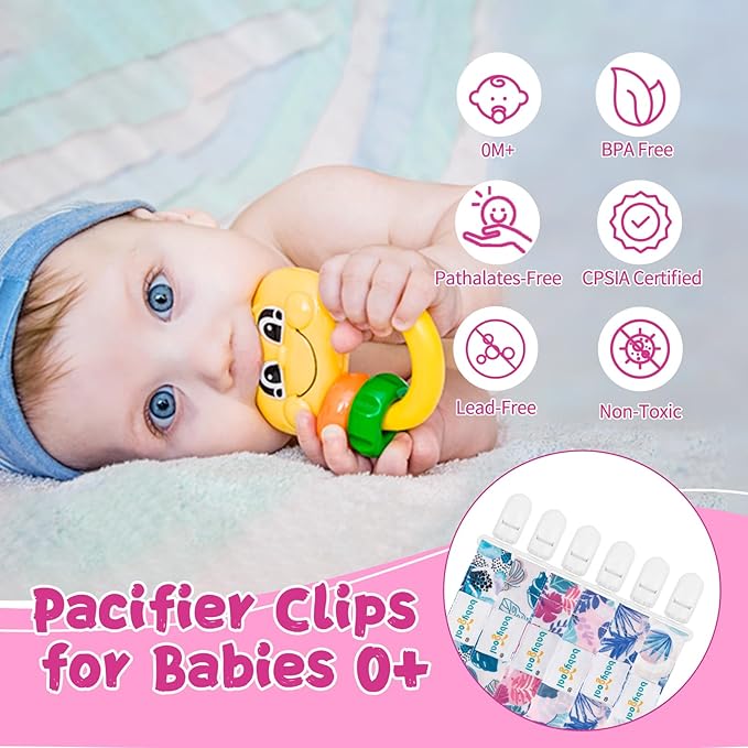 babygoal Hawaii Pacifier Clips, 6 Pack Binky Paci Holder Clips Leashes Fits for Most Baby Pacifiers and Binkies