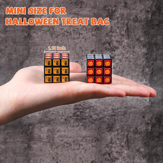 48 Pack Halloween Mini Cube Set, 1.18 Inch 3x3x3 Bulk Mini Cube Puzzles, Halloween Party Favors, Non-Candy Treats, Classroom Prizes, Goodie Bag Stuffers for Kids