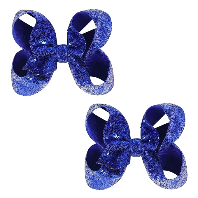 6 Inch Royal Blue Sparkly Glitter Sequin Hair Bows for Girls Toddlers Kids Children Teenage (2PCS)