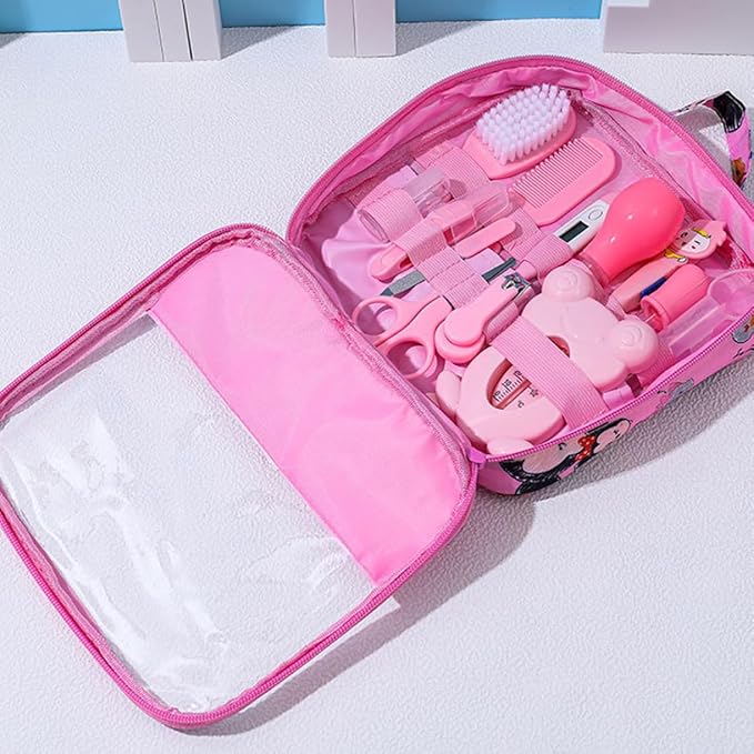 Baby Healthcare and Grooming Kit Baby Nasal Aspirator Nail Clipper Hairbrush Set Newborn Daily Cleaning Care Kit 13 PCS/Set, Style A, Pink, Safety First Baby Healthcare kit