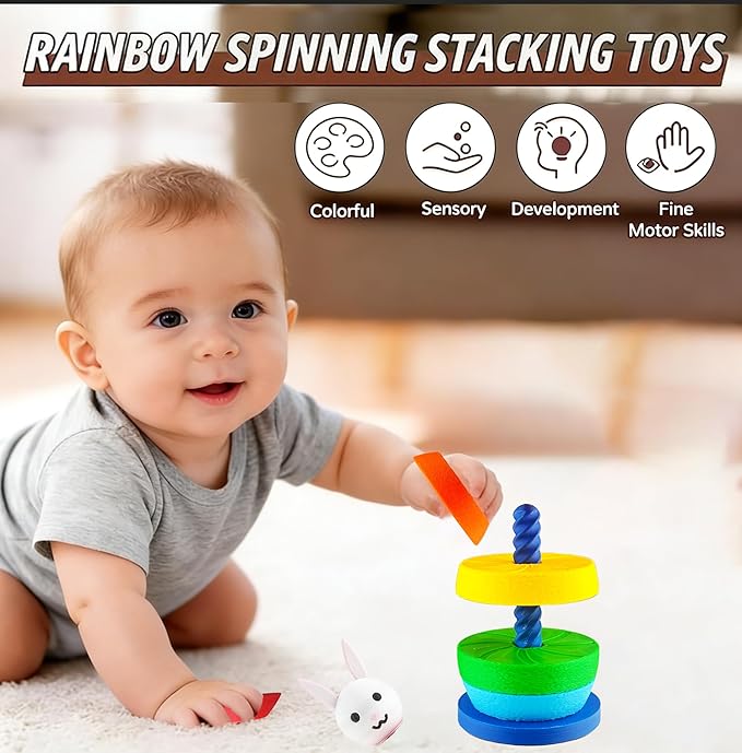 Spinning Stacking Toys for Toddlers 1-3,Rainbow Bunny Eggs Montessori Sorting Toy for Baby Kid,Autism Christmas Easter Birthday Gift