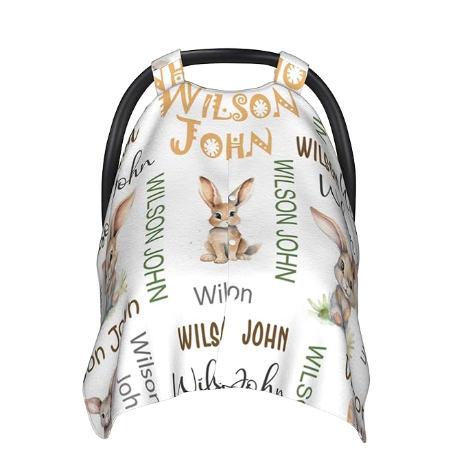 Personalized Winter Car Seat Covers for Babies with Name Rabbit Minky Baby Car Seat Cover for Boys Girls Custom Infant Carseat Covers Baby Blanket Nursing Cover Breastfeeding Scarf