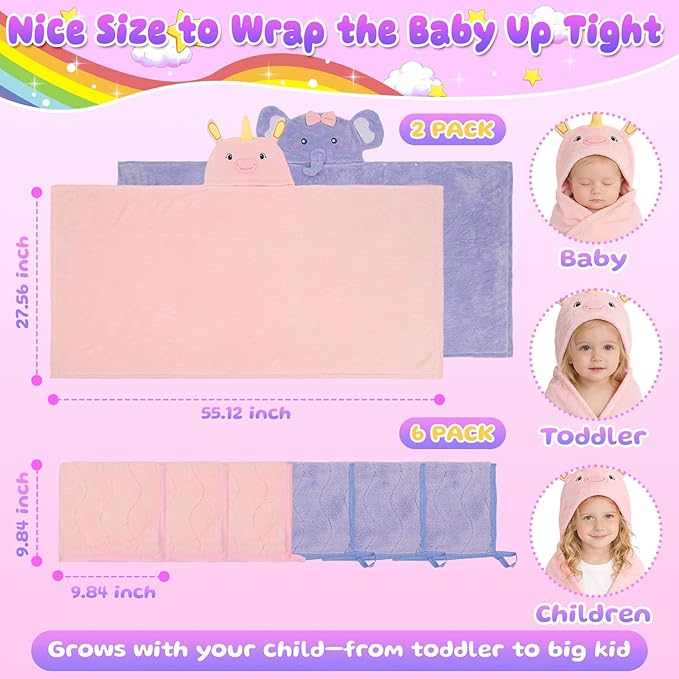 Flasoo 8 Pcs Toddler Bath Towel Set, 2 Pcs Toddler Towels with Hood, Large 55" x 27.5" Toddler Towels & 6 Pcs Baby Washcloths for Boy Girl, Soft Absorbent Gift for Baby, Infant, Newborn Essential