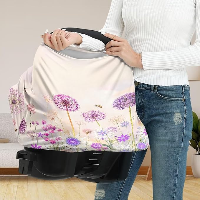 Biyejit Dandelion Flower Car Seat Cover for Babies, Mom Nursing Covers Breastfeeding Scarf, Multi Use Infant Carseat Canopy for Newborn Carrier/Stroller/Shopping Cart, Gifts for Boy Girl