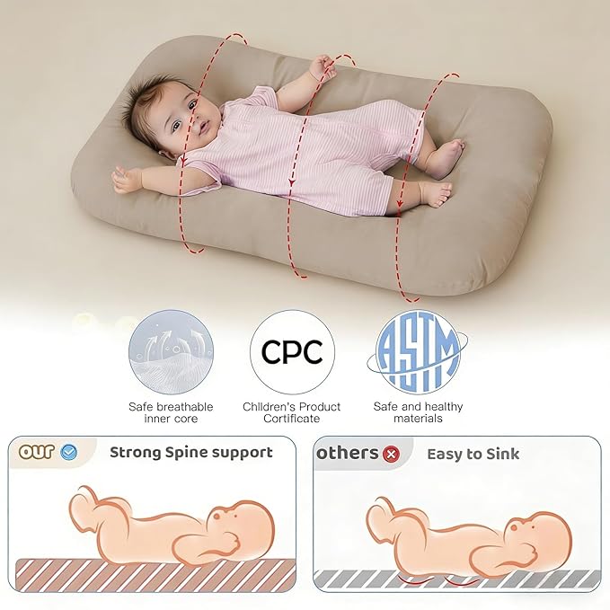 Baby Lounger 0-24 Months 100% Cotton-Snuggle Cozy Me Lounger,Soft & Breathable Baby Lounger for Newborn Play Mat,Infant Babies Essentials Gifts,Apricot(Lounger Cover Included)