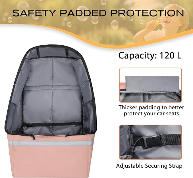 LARIPOP Car Seat Travel Bag for Airplane, Universal Gate Check Car Seat Bag, Padded Backpack with Waist Belt, Reflective Strips & Protective Feet, Fits Infant Convertible Booster Seats, Flesh