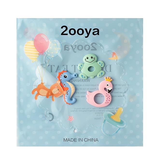 Silicone Teething Toy for Babies - 2ooya 3Pcs Summer Ocean Animal Themed Soft Teether, Infant BPA Free Sore Gums Pain Teething Relief Chew Toy Gift for Toddler Newborn 6-12 Months Baby Shower Birthday