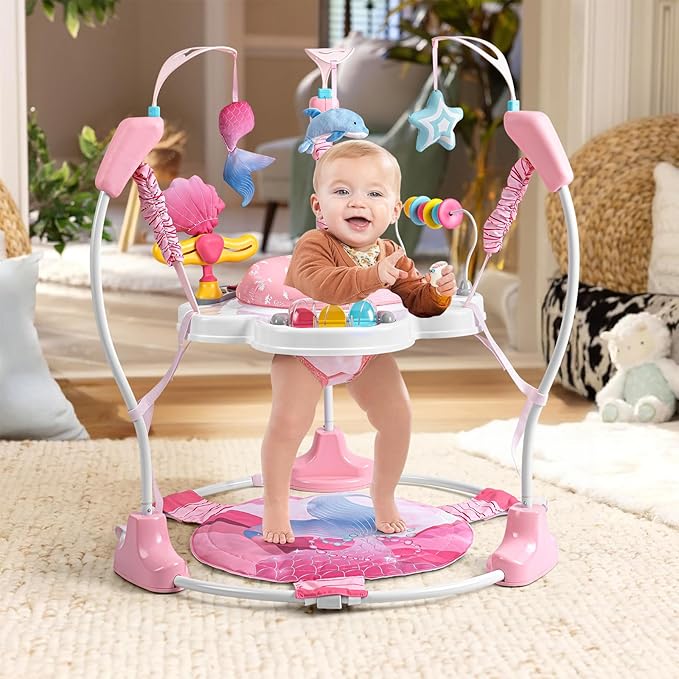 Baby Activity Center, Baby Jumper Activity Center with Music, Interactive Toys, 360° Rotating Seat, 3 Adjustable Heights, Infant Activity Jumper for 6+ Months (Mermaid)