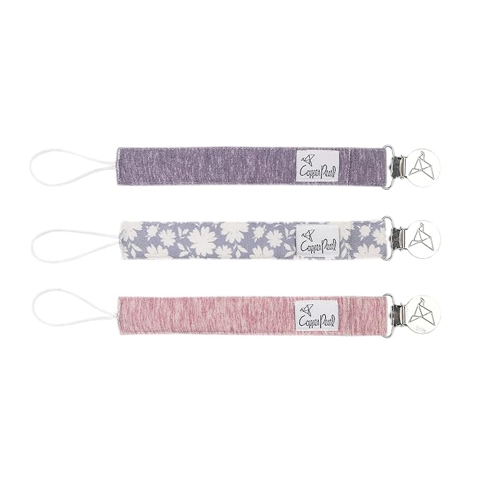 Copper Pearl Pacifier Clip 3-Pack: Premium Knit Binky Clips for Baby Girls and Boys - Stylish Stainless Steel Pacifier Holder Clip - Baby Pacifier Clips for No More Floor Drops - Lacie