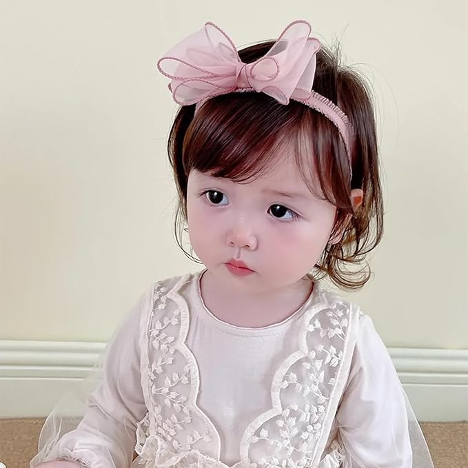 Cute Lace Bow Baby Girls Headbands Large Knot Hair Band Soft Chiffon Hairband Elastic Shower Hair Accessories for Newborn Infant Toddler Kids (Pink A, Elastic)