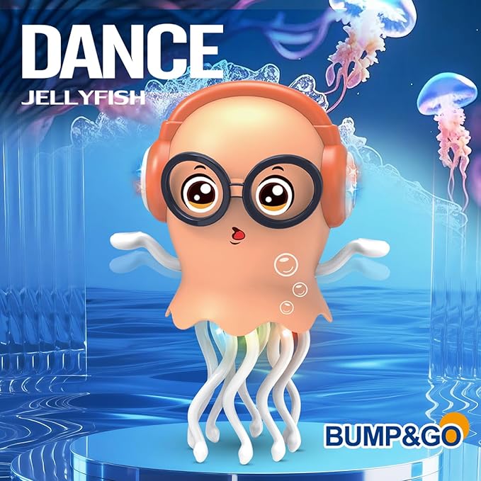 Qxbuhe Dancing Octopus Toy,Smart Tentacle Explorer,Crawling Dancing Automatic Obstacle Sensor Toys,Electric Crawling Octopus with LED Lights & Music (Yellow Jellyfish)