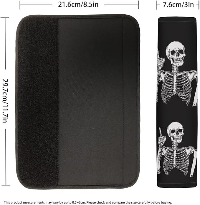Biyejit Funny Skeleton Skull Car Seat Belt Covers Set of 2, Car Accessories Protector Soft Seatbelt Strap Shoulder Pad for Bags Backpacks