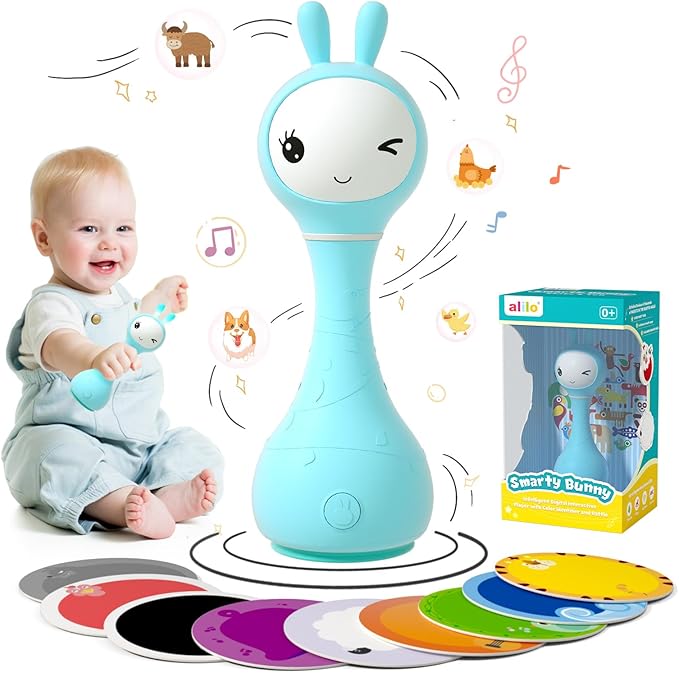 alilo Smarty Bunny Baby Rattle Musical Light Up Toys, Infants Newborns Baby Toys 0-3-6-12-18-24 Months,1 Year Old Boy Girl Easter Gifts, 4 Music Modes and Color Recognition Function with 9 Color Card