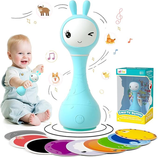 alilo Smarty Bunny Baby Rattle Musical Light Up Toys, Infants Newborns Baby Toys 0-3-6-12-18-24 Months,1 Year Old Boy Girl Easter Gifts, 4 Music Modes and Color Recognition Function with 9 Color Card