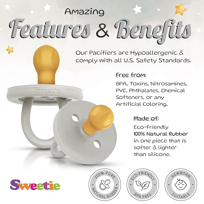 SWEETIE Rubber Pacifier Natural Rubber Pacifier Rounded (Grey, 12-18 Month)