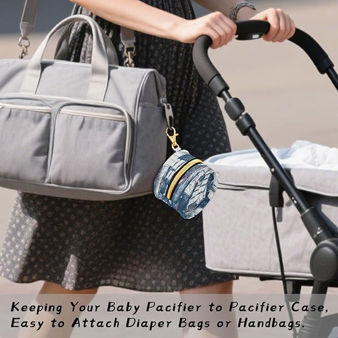 Pacifier Holder with Clip Pacifier Case for Diaper Bag Round Baby Pacifier Pouch Box Bag Portable Pirate Sailing Ship Rose Blue