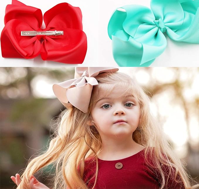 DeD 20 Pcs 8" Hair Bows Clips Boutique Grosgrain Ribbon Big Large Bows Alligator Hair Accessories For Baby Girls Teens Kids