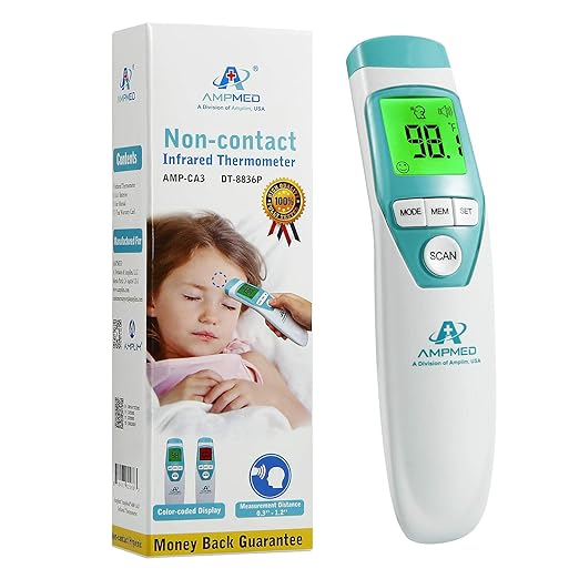 Amplim 2-Pack Hospital & Medical Grade Non Contact Digital Infrared Forehead Thermometer for Babies, Kids, and Adults.