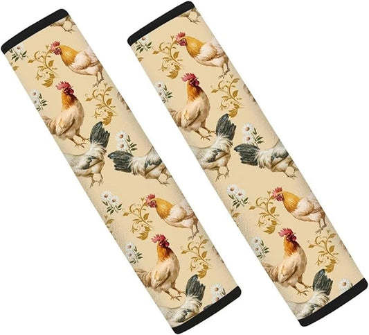 Car Seat Belt Cover 2pc Shoulder Strap Cover Pad Adjustable Cover Cushion Pad for Adults Standard Size Car Interior Decor Chicken Flower