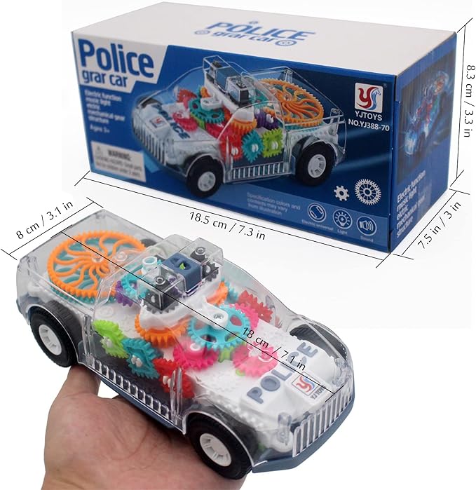 Tipmant Baby Toddler Police Car Electric Vehicle Toy Auto Driving, Transparent Gears, Music, Luminous Lights, Kids Gifts