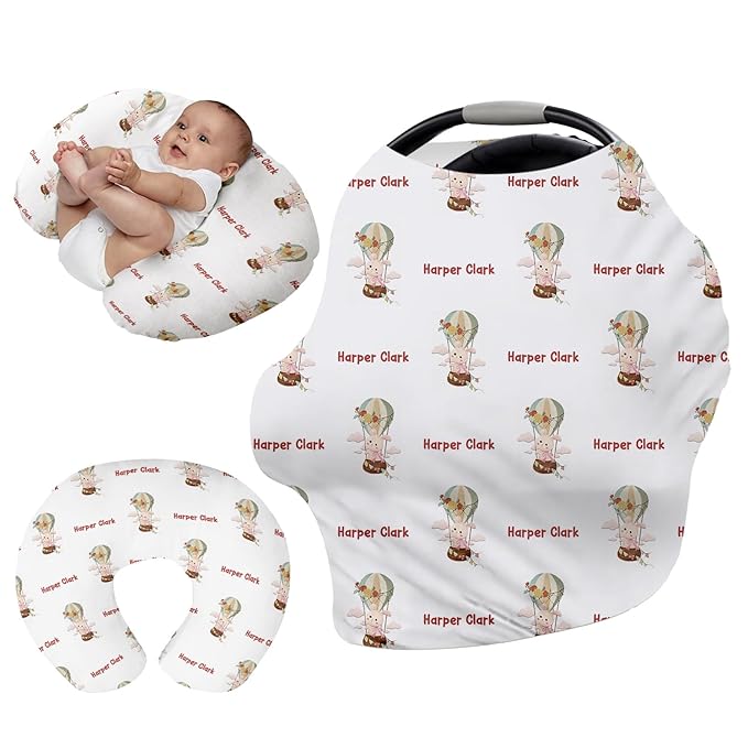 Personalised Infant Car Seat for New Parents - Baby Carseat Cover, Breast Feeding Cover, Pink Rabbit Print Multi-Function pad for Boys Girls Toddlers - Christmas Gifts for Parent Babies(27"x29")