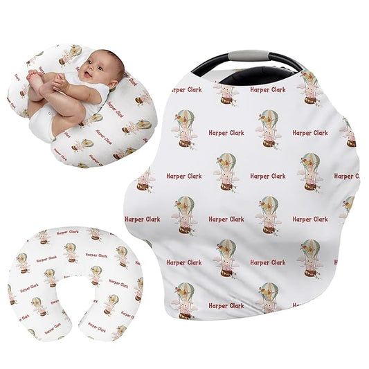 Personalised Infant Car Seat for New Parents - Baby Carseat Cover, Breast Feeding Cover, Pink Rabbit Print Multi-Function pad for Boys Girls Toddlers - Christmas Gifts for Parent Babies(27"x29")