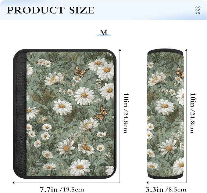 2 Pack Seatbelt Covers Seat Belt Cover Pad for Adults Boys Girls Car Seat Strap Covers Pads Cushion Universal Shoulder Strap Pad Protector for Backpack Camera Bag 10x7.7Inch Summer Daisy Butterfly Gre