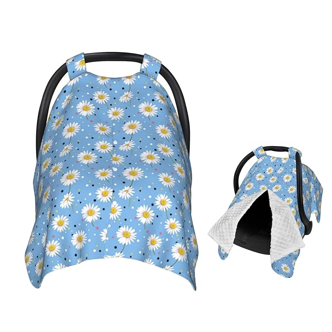 Daisys Flowers Polka Dots Baby Car Seat Canopy Nursing Cover for Newborn Car Seat Breastfeeding Covers Blanket Newborn Shower Gift