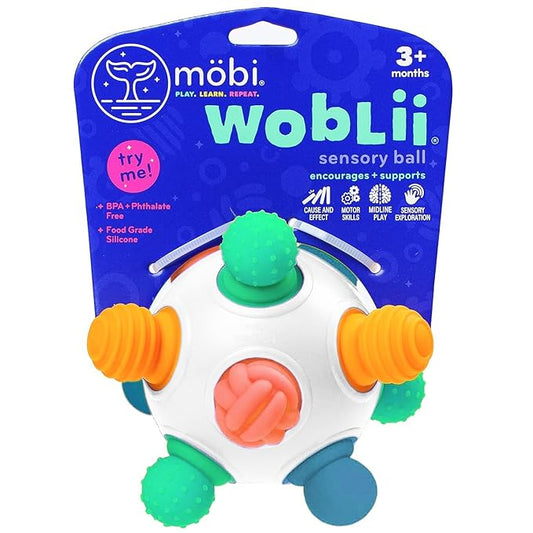 Mobi Woblii Platinum Sensory Toy - Sensory Ball for Toddlers and Kids, Sensory Activities for Babies & Toddlers, Teether Made with Food Grade Silicone, BPA Free and Phthalate Free for 3 Months and up